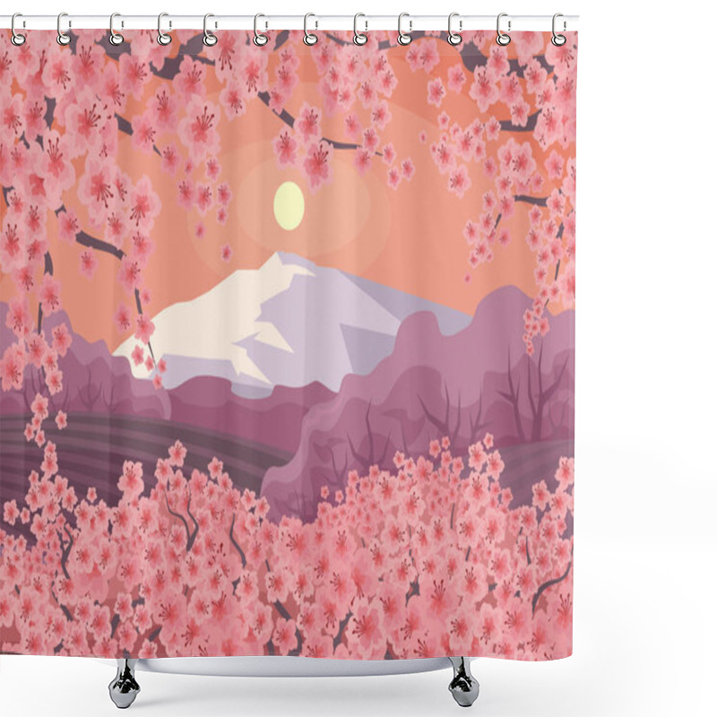 Personality   Blossoming Oriental Cherry And Mountain Shower Curtains