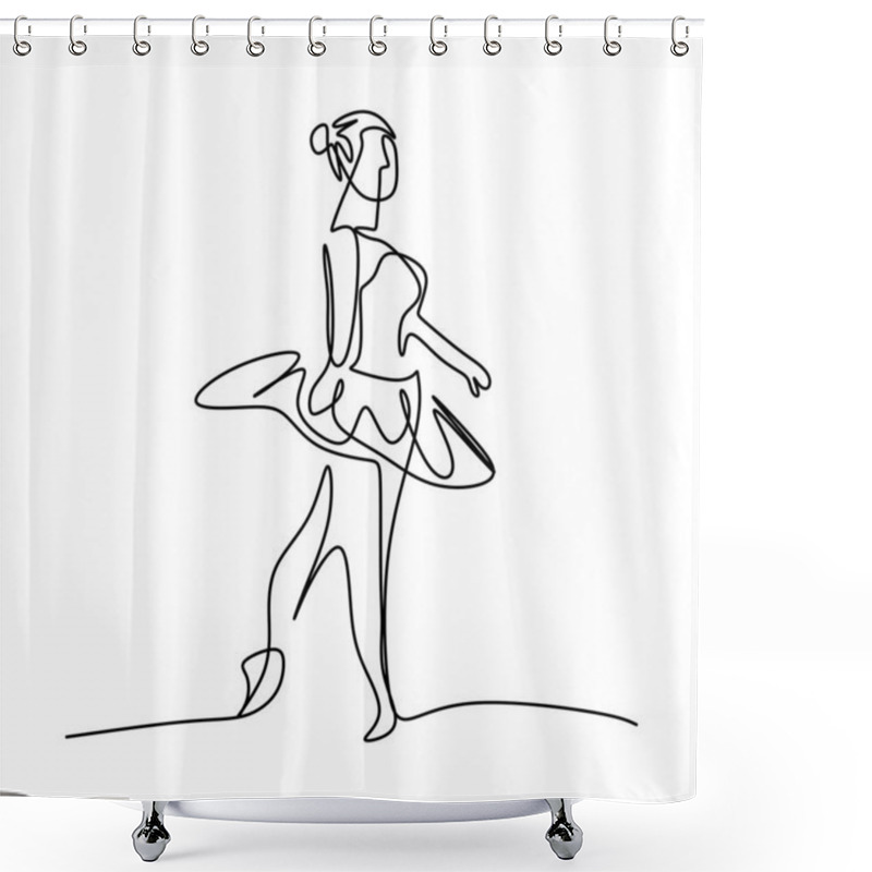 Personality  One Single Line Drawing Beautiful Woman Ballerina. Pretty Ballet Dancer Show Dance Motion Style. Character Female Dancing On Stage. Beauty Minimalist Dancer Concept Logo. Vector Illustration Shower Curtains