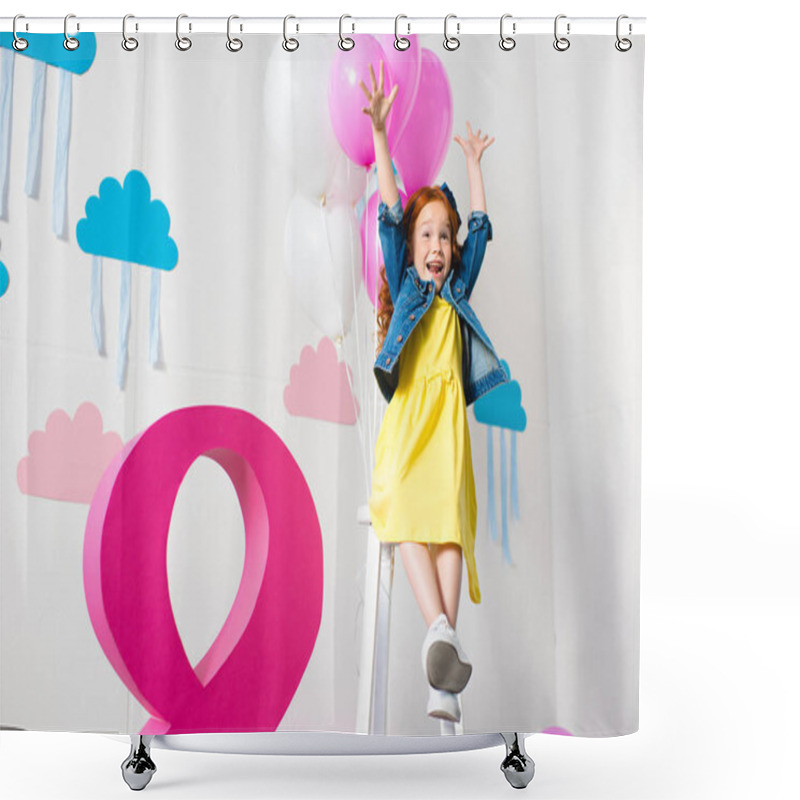 Personality  Girl With Balloons At Birthday Party Shower Curtains