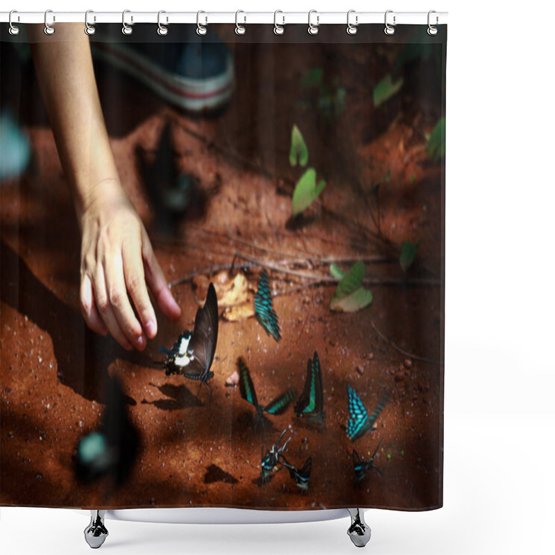 Personality  Hand Catching Butterflies In The Forest Shower Curtains