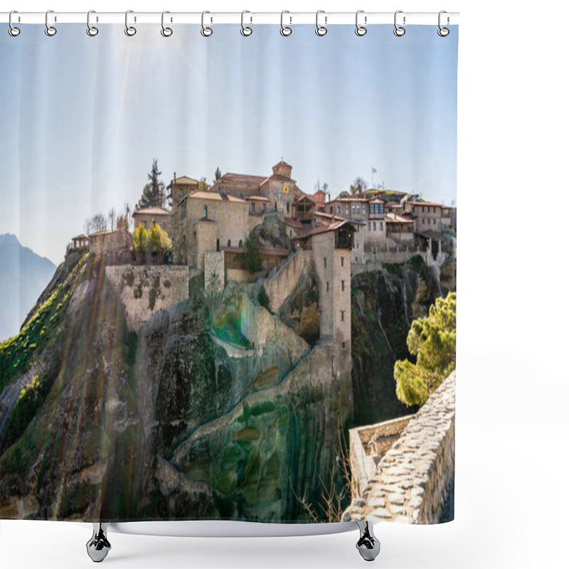 Personality  Sunshine On Ancient Monastery On Rock Formations In Meteora  Shower Curtains