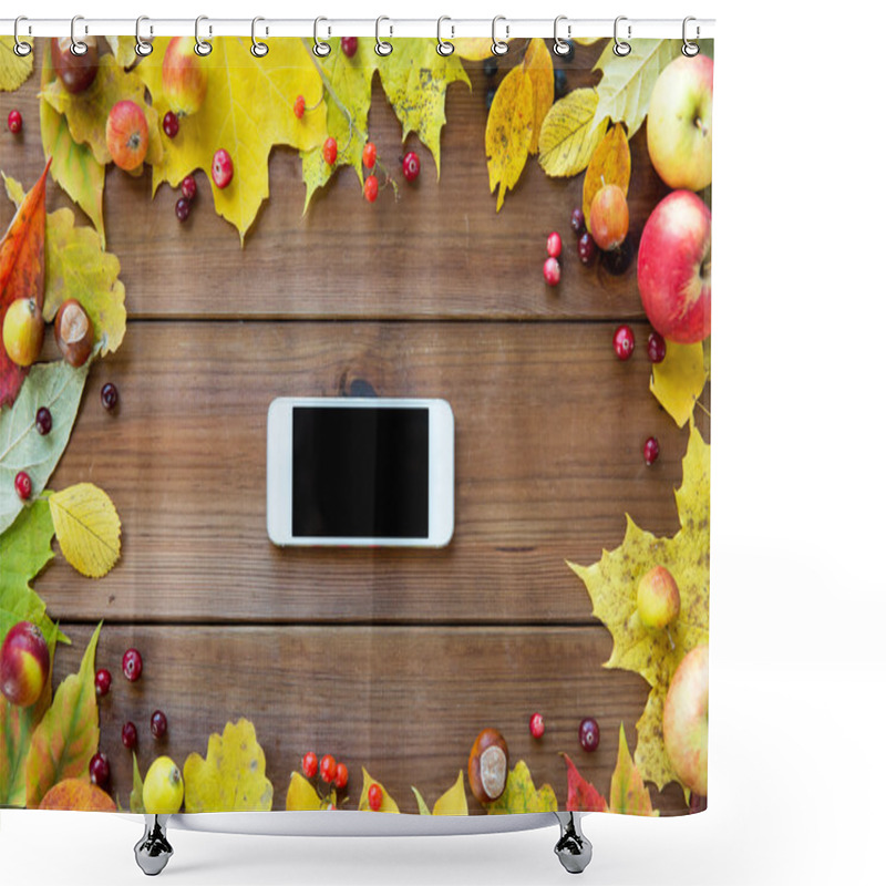 Personality  Smartphone With Autumn Leaves, Fruits And Berries Shower Curtains