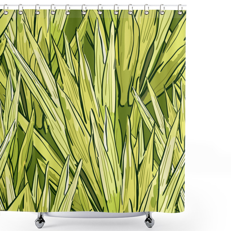 Personality  Nature Organic Background With Tropical Leaves. Vector Summer Seamless Pattern With Green Leaves. Hand Drawn Tropical Background. Design For Fabric, Textile Print, Wrapping Paper Or Web Backgrounds.  Shower Curtains