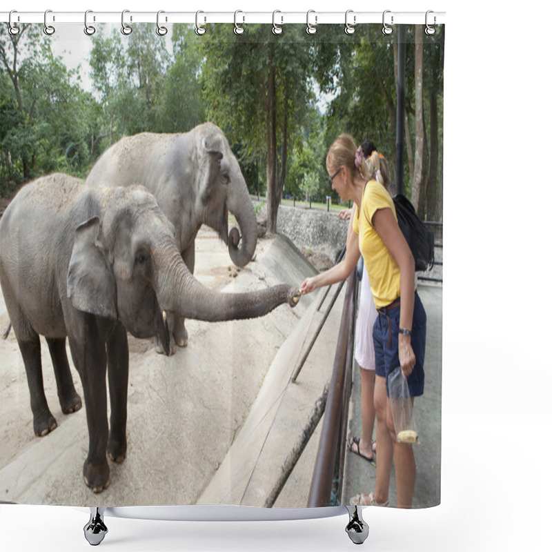 Personality  Woman Feeding The Elephant Shower Curtains