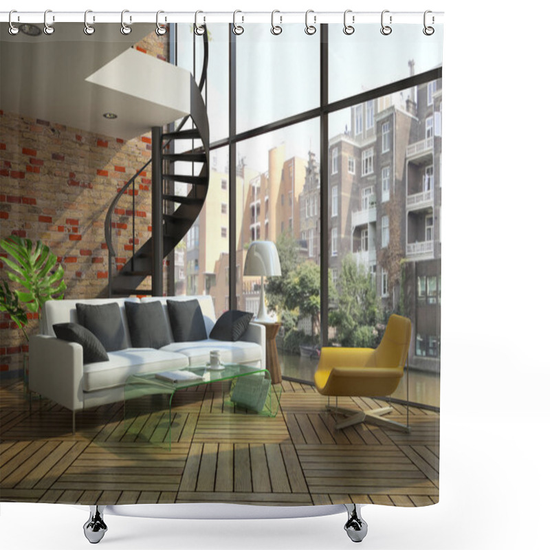 Personality  Modern Loft Interior With Part Of Second Floor Shower Curtains