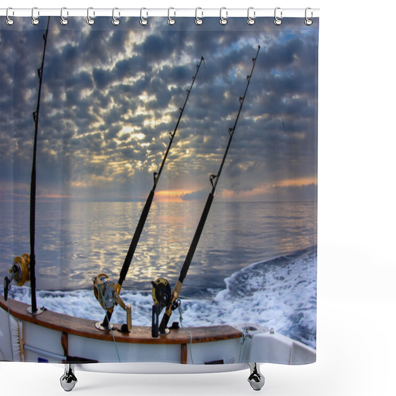 Personality  Boat Fishing Rods Shower Curtains