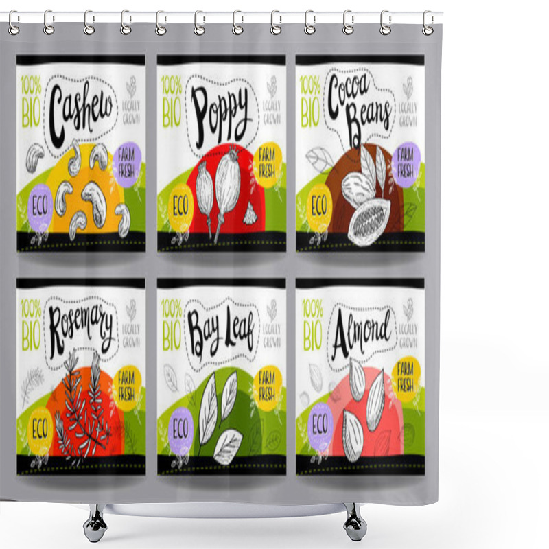 Personality  Set Of Hand Drawn Food Labels, Spices Labels, Fruit Labels, Vege Shower Curtains