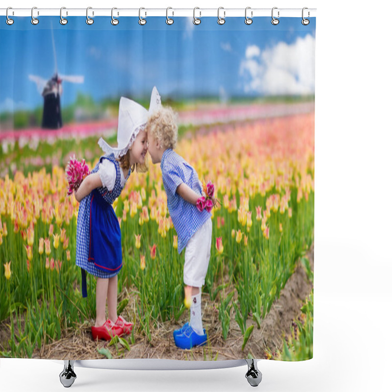 Personality  Dutch Children In Tulip Field Shower Curtains