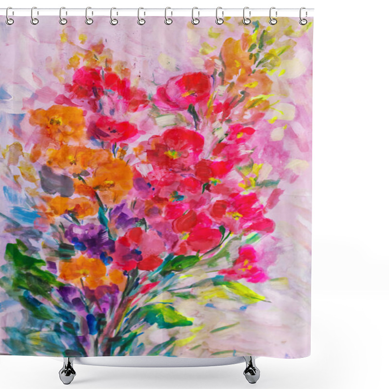 Personality  Texture Oil Painting Flowers, Painting Vivid Flowers, Floral Still Life Shower Curtains