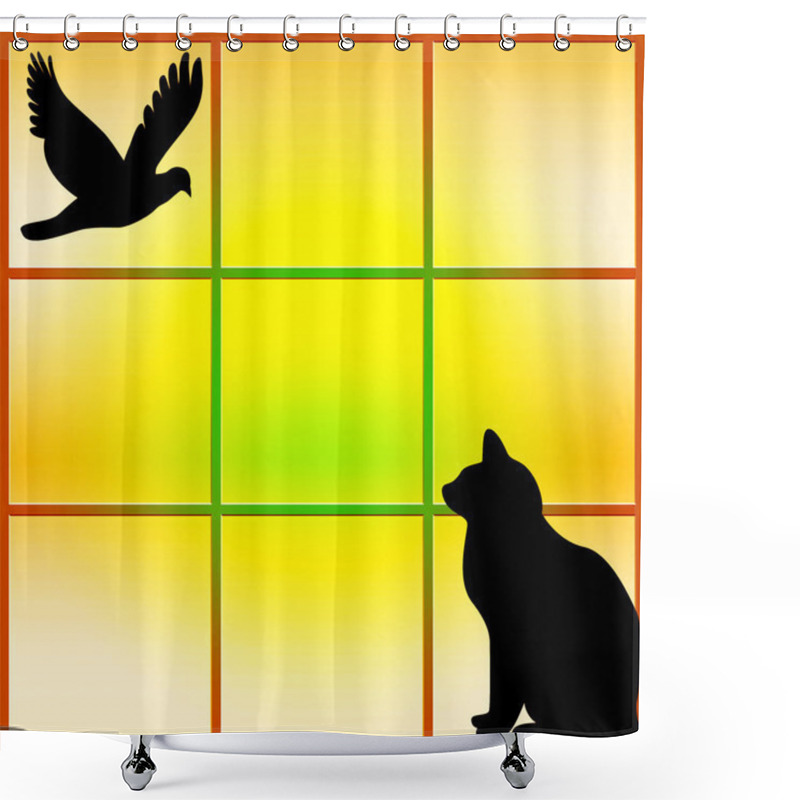 Personality  The Cat And The Bird Shower Curtains