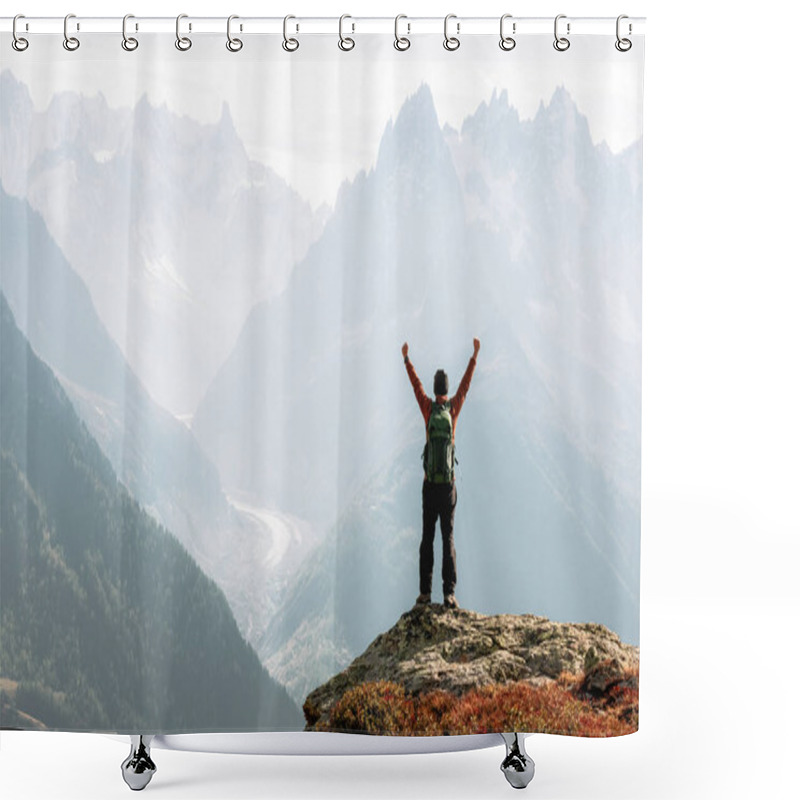 Personality  Amazing View On Monte Bianco Mountains Range With Tourist On A Foreground Shower Curtains