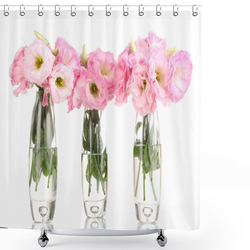 Personality  Bouquet Of Eustoma Flowers In Vases, Isolated On White Shower Curtains