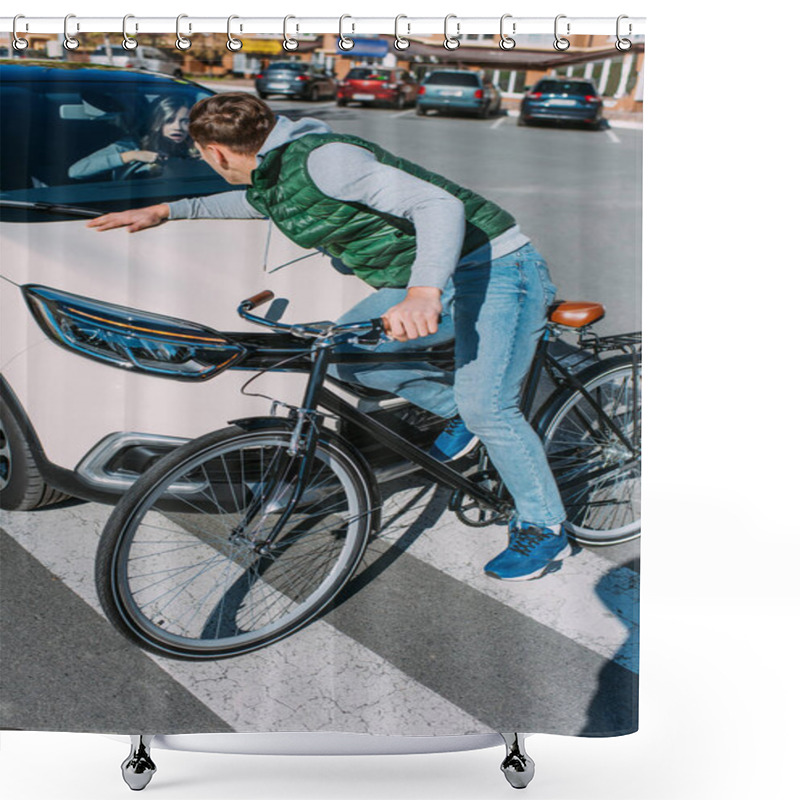 Personality  Male Bicycle Rider Hit By Woman In Car On Road, Car Accident Concept Shower Curtains