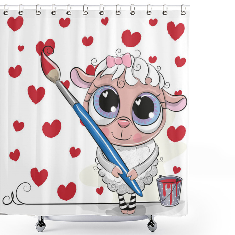 Personality  Cute Sheep With Brush Is Drawing A Hearts Shower Curtains