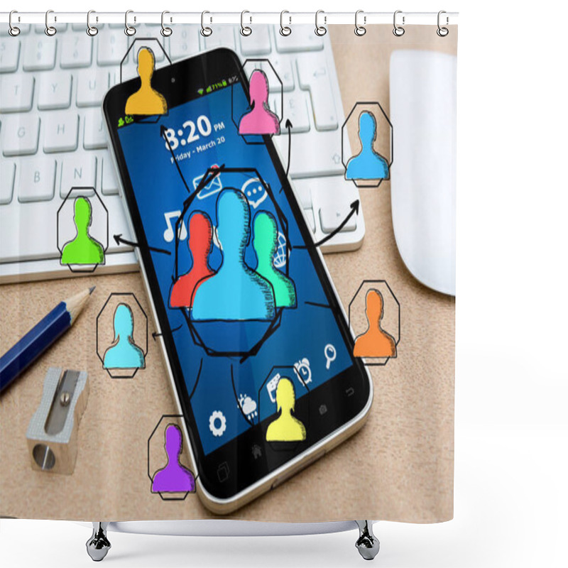 Personality  Hand Drawn Social Media Presentation On Office Background Shower Curtains