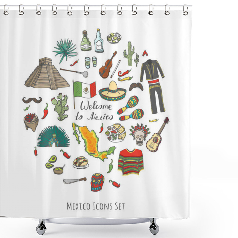 Personality  Welcome To Mexico Icons Set Shower Curtains