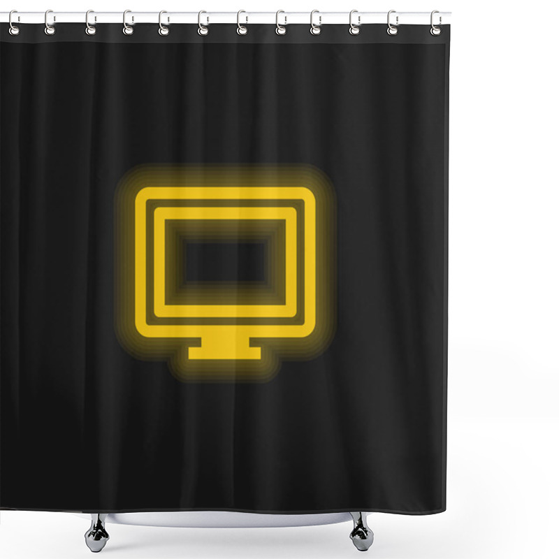 Personality  Big Computer Monitor Yellow Glowing Neon Icon Shower Curtains