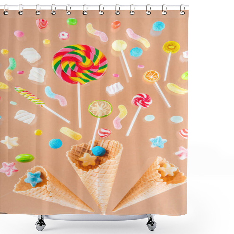 Personality  Waffle Cones And Candies  Shower Curtains