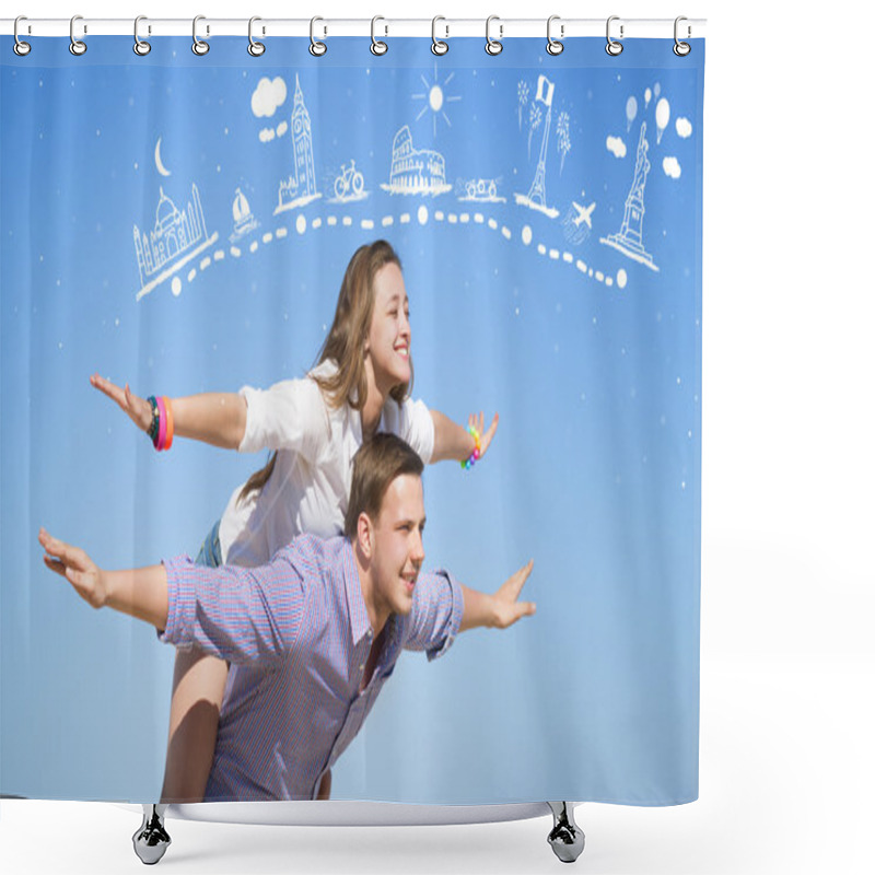 Personality  Portrait Of Young Man And Woman On A Beach Shower Curtains