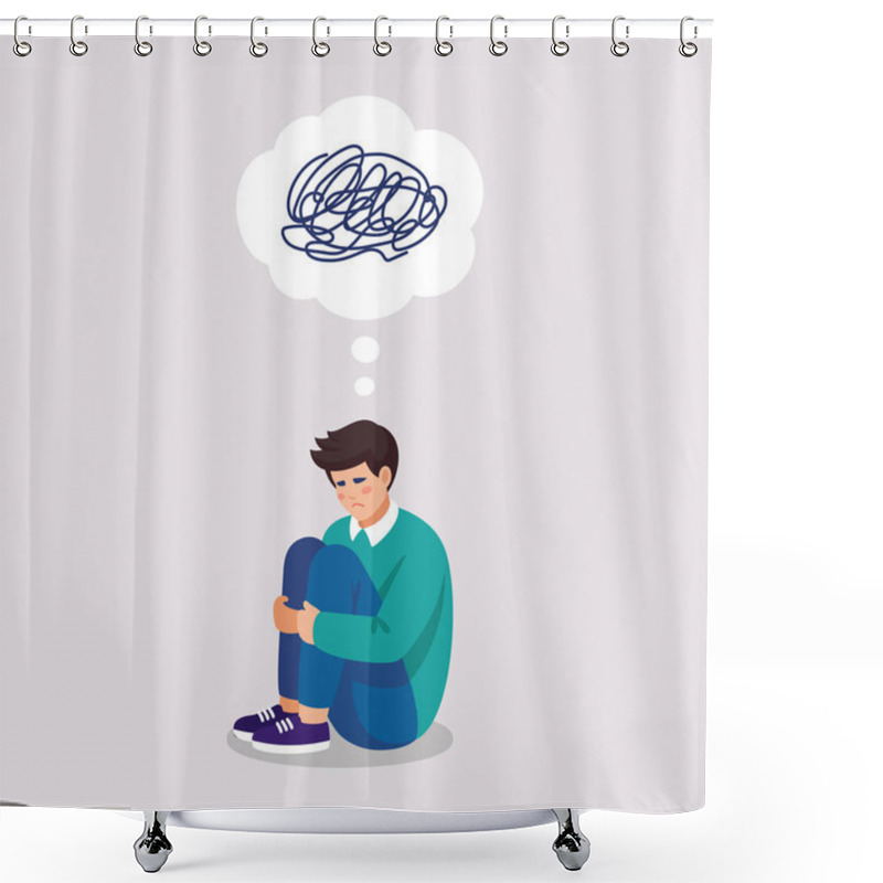 Personality  Boy Suffers Of Depressive Disorder, Mental Mess, Confusion In Thought. Vector Illustration In Flat Style. Shower Curtains