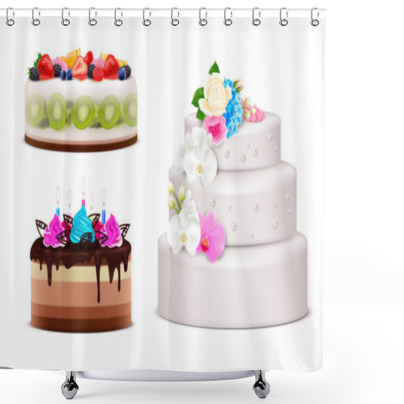 Personality  Birthday And Wedding Cake Realistic Set Shower Curtains