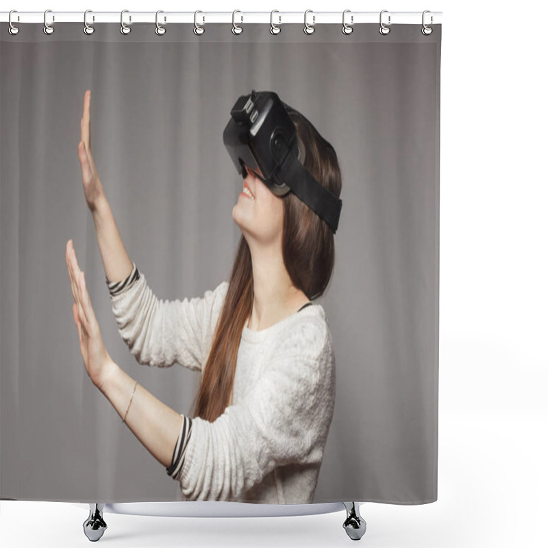 Personality   Girl With Glasses Of Virtual Reality Shower Curtains