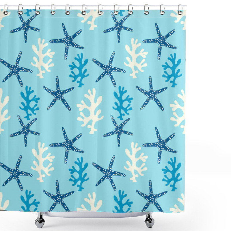 Personality  Seamless Pattern With Coral Reef  And Starfish. Underwater Background. Shower Curtains