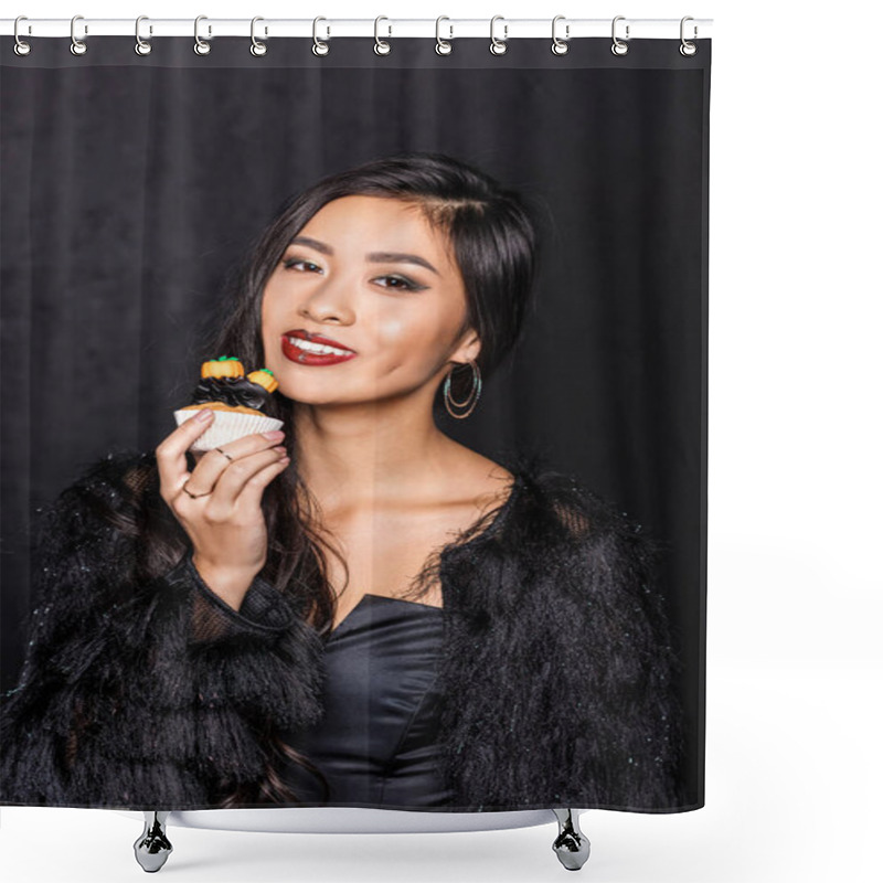 Personality  Woman Holding Cupcake Shower Curtains