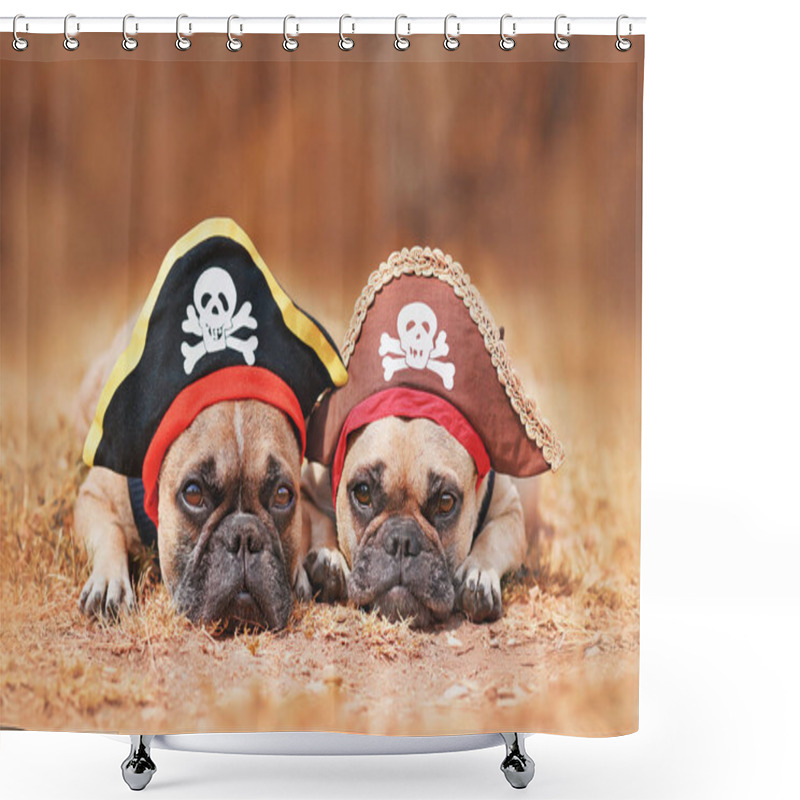 Personality  French Bulldog Dogs Wearing Halloween Pirate Costume Hats Shower Curtains