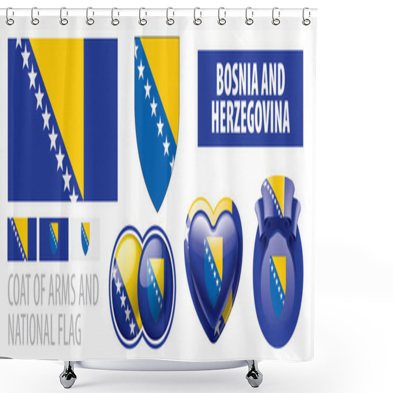 Personality  Vector Set Of The Coat Of Arms And National Flag Of Bosnia And Herzegovina Shower Curtains