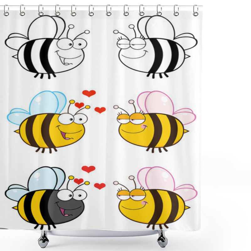 Personality  Cartoon Bees Couple In Love Shower Curtains