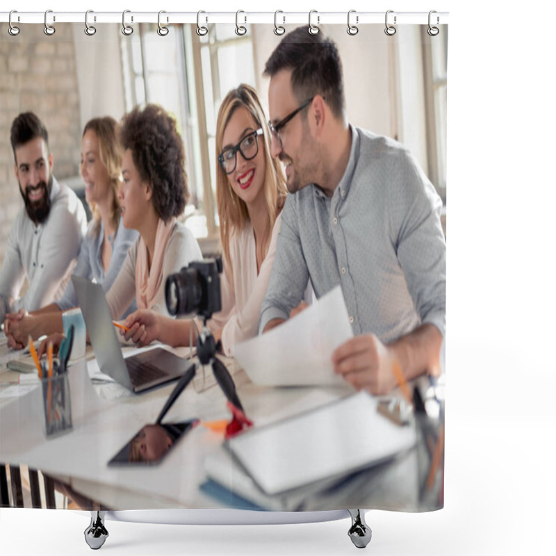 Personality  Professional Education, Work Meeting, Presentation Or Coaching Concept. Shower Curtains