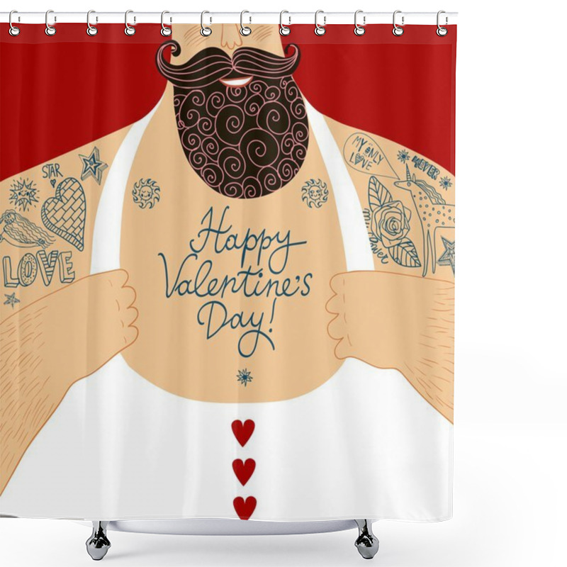 Personality  Vector Valentine's Cartoon Male Chest Shower Curtains