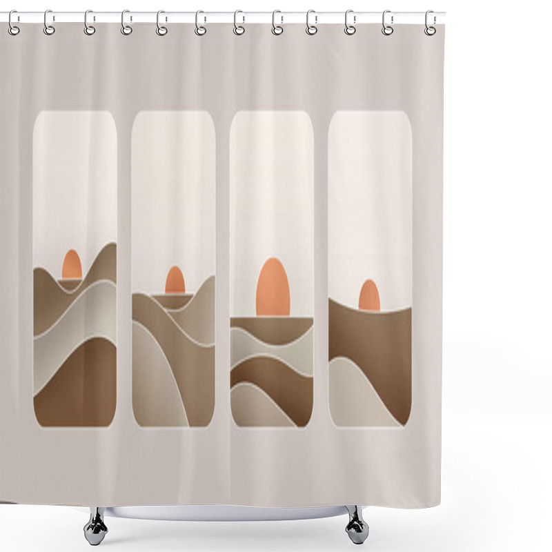 Personality  Vector Illustration. Composition With Soft Beige And Brown Waves Depicting Sand Dunes At Sunset. Warm Minimalist Design In A Natural Palette. Shower Curtains