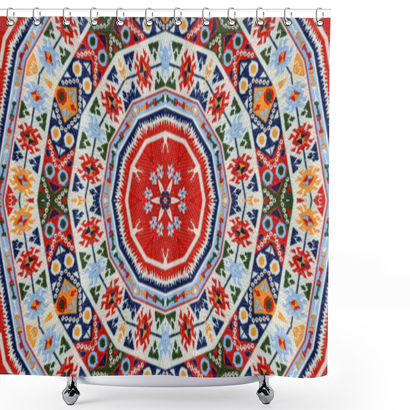 Personality  Abstract Ethnic Authentic Symmetric Pattern Ornamental Decorative Kaleidoscope Movement Geometric Circle And Star Shape Shower Curtains