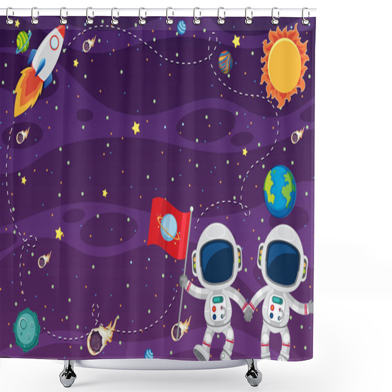 Personality  Frame Template Design With Astronauts In The Spce Background Shower Curtains