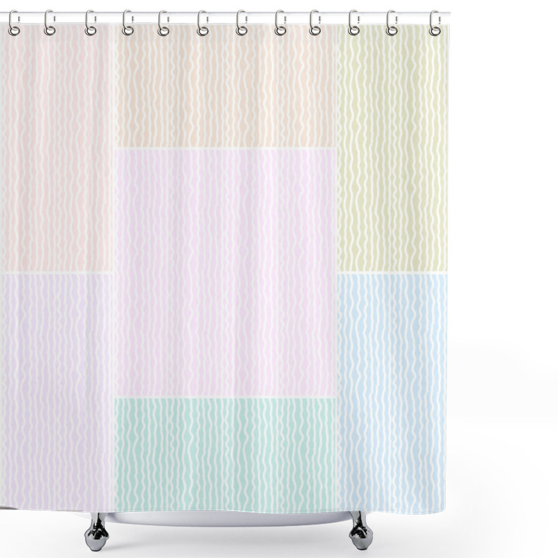 Personality  Set Of Abstract Seamless Patterns Of Wavy Lines In Pastel Tones . Vector Eps 10. Shower Curtains