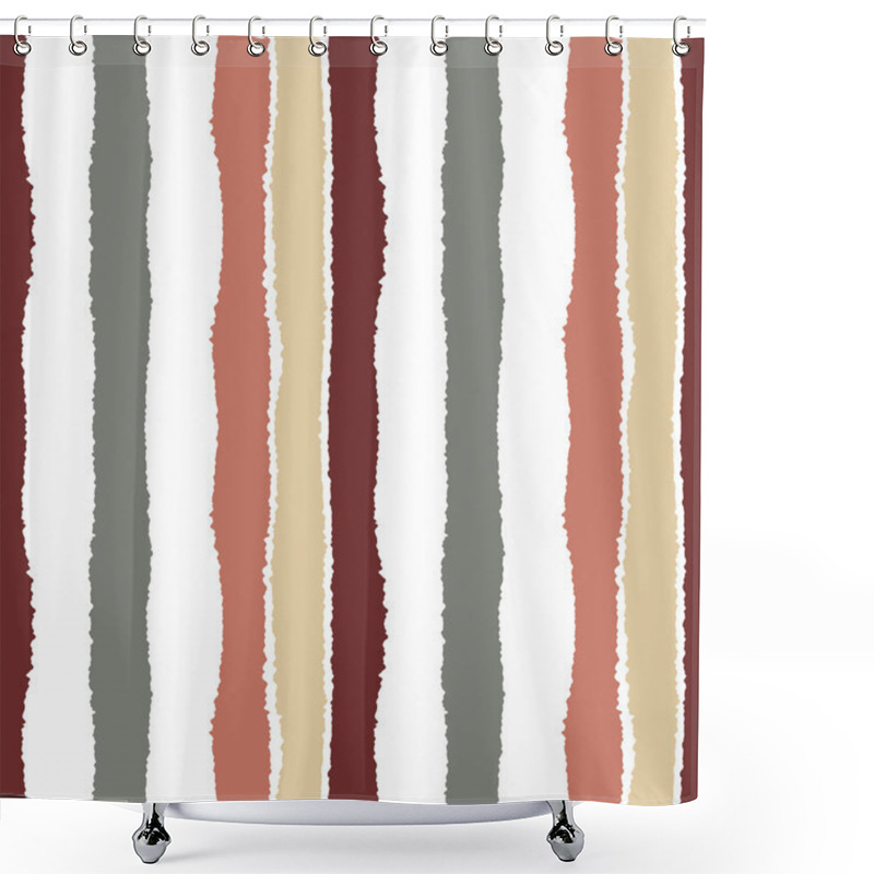 Personality  Striped Seamless Pattern. Vertical Wide Lines With Torn Paper Effect. Shred Edge Band Background. Gray, Brown, White Contrast Colors. Vector Shower Curtains