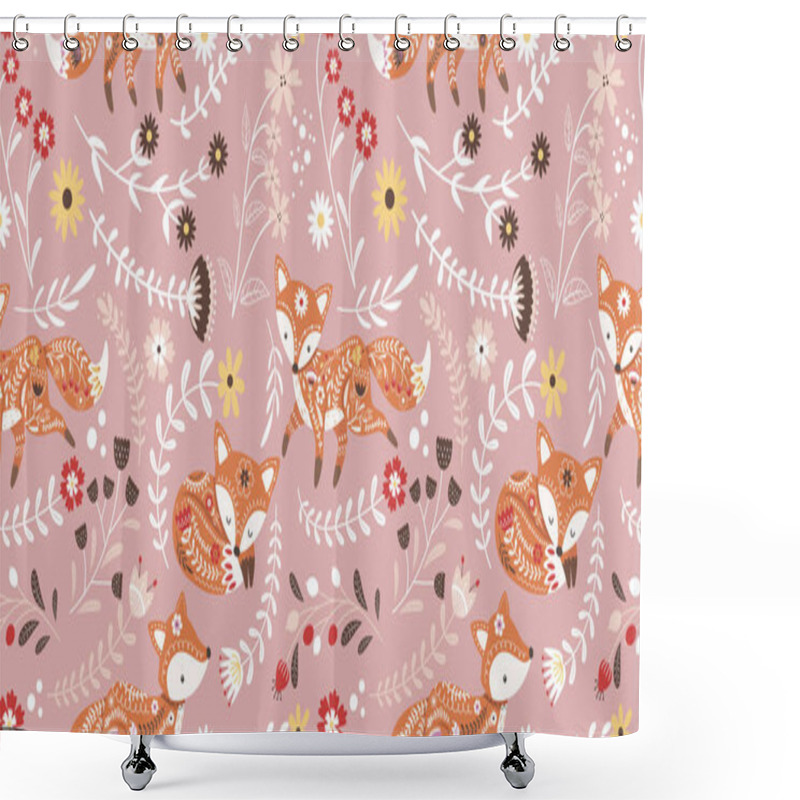 Personality  Beautiful Folk Fox Seamless Pattern Shower Curtains