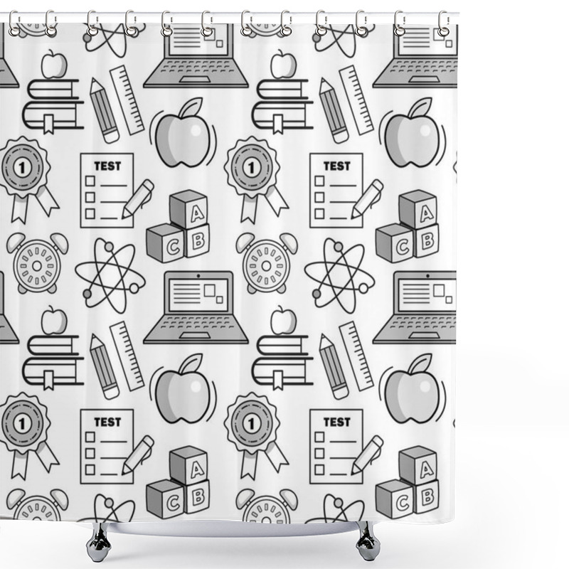 Personality  School Background. Seamless Back To School Pattern. Concept Of Black And White School Background. Shower Curtains