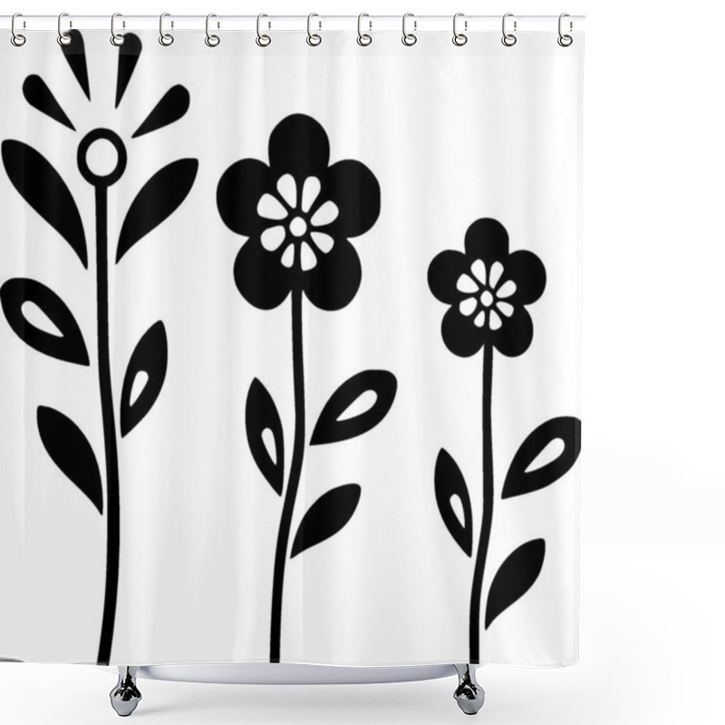 Personality  Flowers - Black And White Vector Illustration Shower Curtains