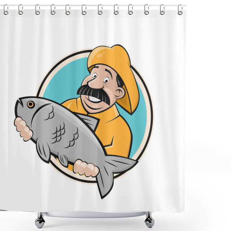 Personality  Fisherman With Big Fish Sign Shower Curtains