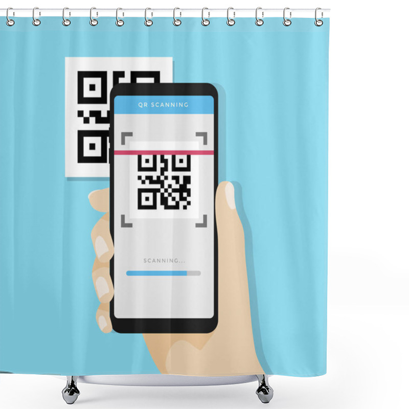 Personality  QR Code Scanning With Mobile Phone. Capture QR Code On Mobile Phone. Shower Curtains