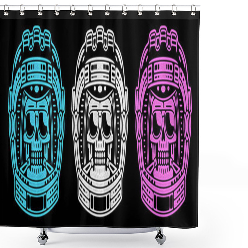 Personality  Spaceman Skull. Modern Space Logo. Monochrome Emblem. Shower Curtains