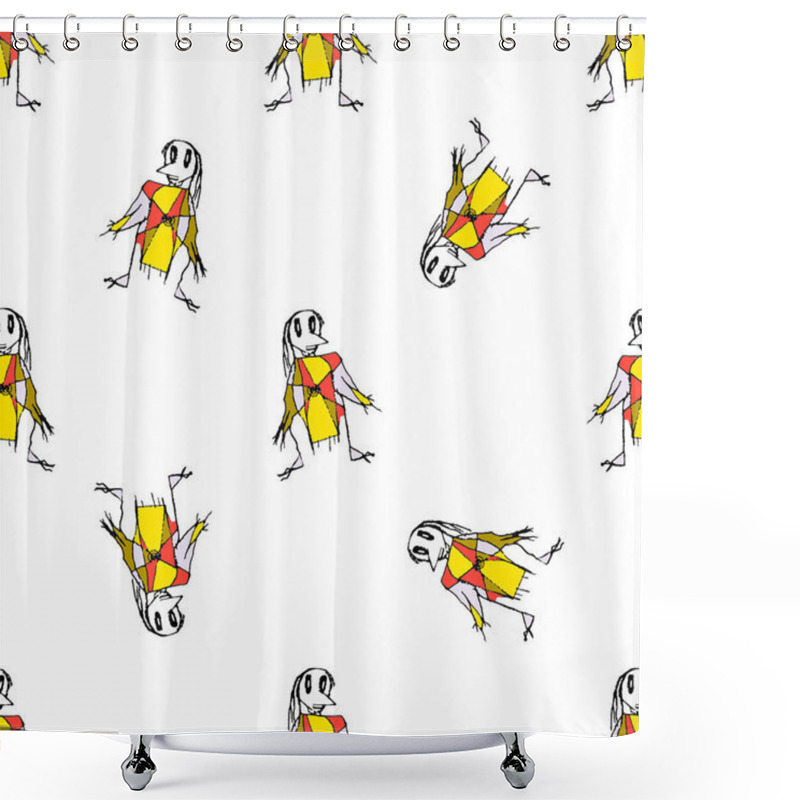 Personality  Pencil Drawing Scarecrows Seamless Pattern Design Shower Curtains