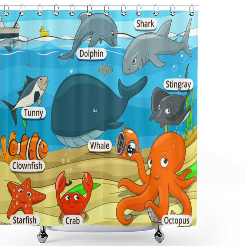 Personality  Underwater Animals And Fish With Names Cartoon Shower Curtains