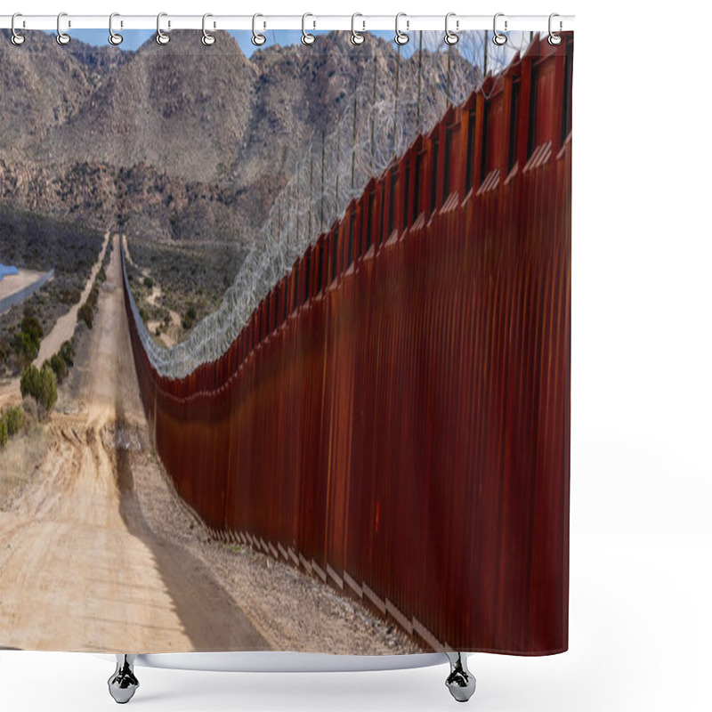 Personality  Jacumba Hot Springs Border Wall In California Fortifies The US-Mexico Boundary, Addressing Security Concerns And Managing Immigration In The Region Shower Curtains