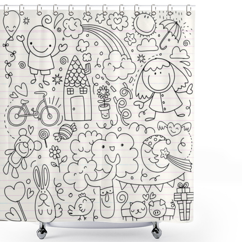 Personality  Collection Of Cute Children's Drawings Of Kids, Animals, Nature, Shower Curtains