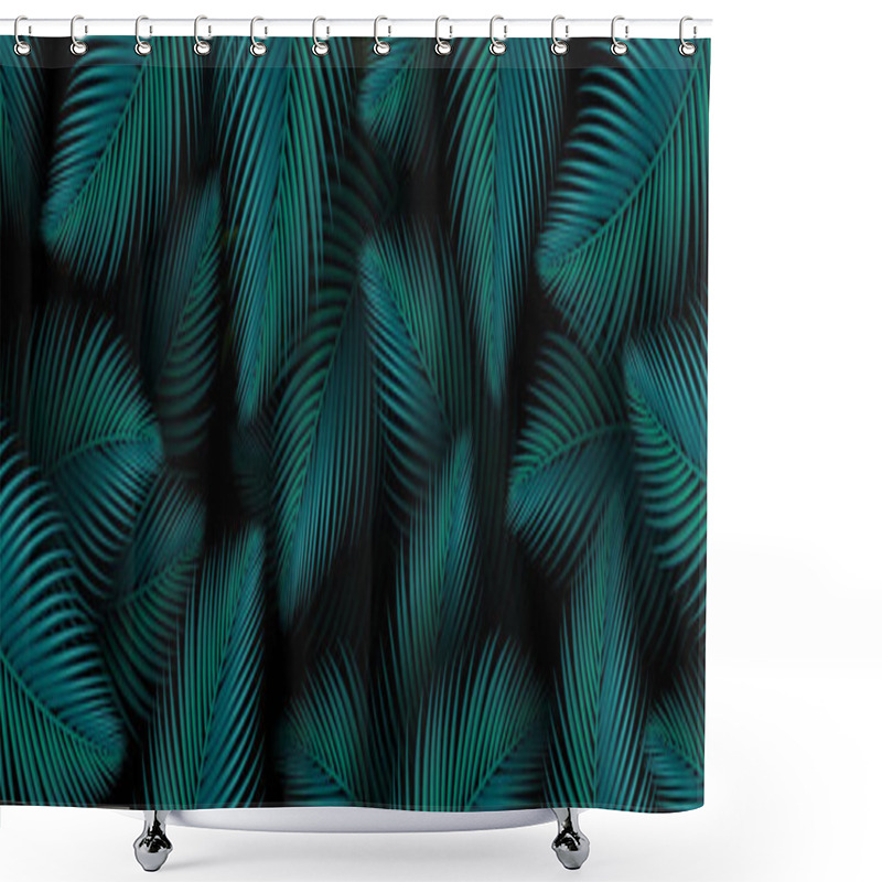 Personality  Tropical Jungle Palm Tree With Fresh Green Leaves. Spring Or Summer Nature Leaf Of A Plant On A Dark Background. Luxurious Abstract Design Element For Banner Cosmetics Spa Medical Travel Company Shower Curtains