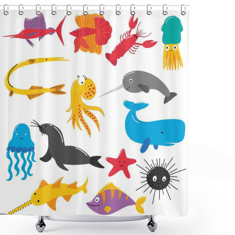 Personality  Illustration Of Sea Creatures Shower Curtains